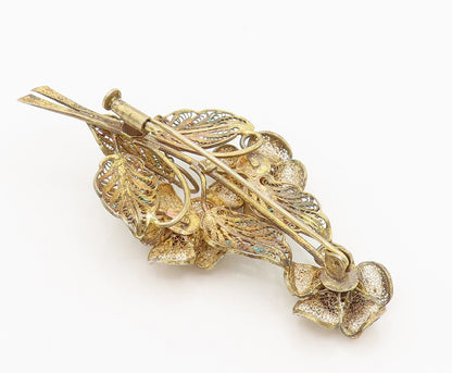925 Sterling Silver  Vintage Filigree Flower Bouquet Brooch Pin  BP10112