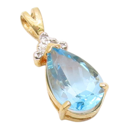 925 Sterling Silver  Vintage Genuine Diamonds Blue Topaz Pendant  PT17537