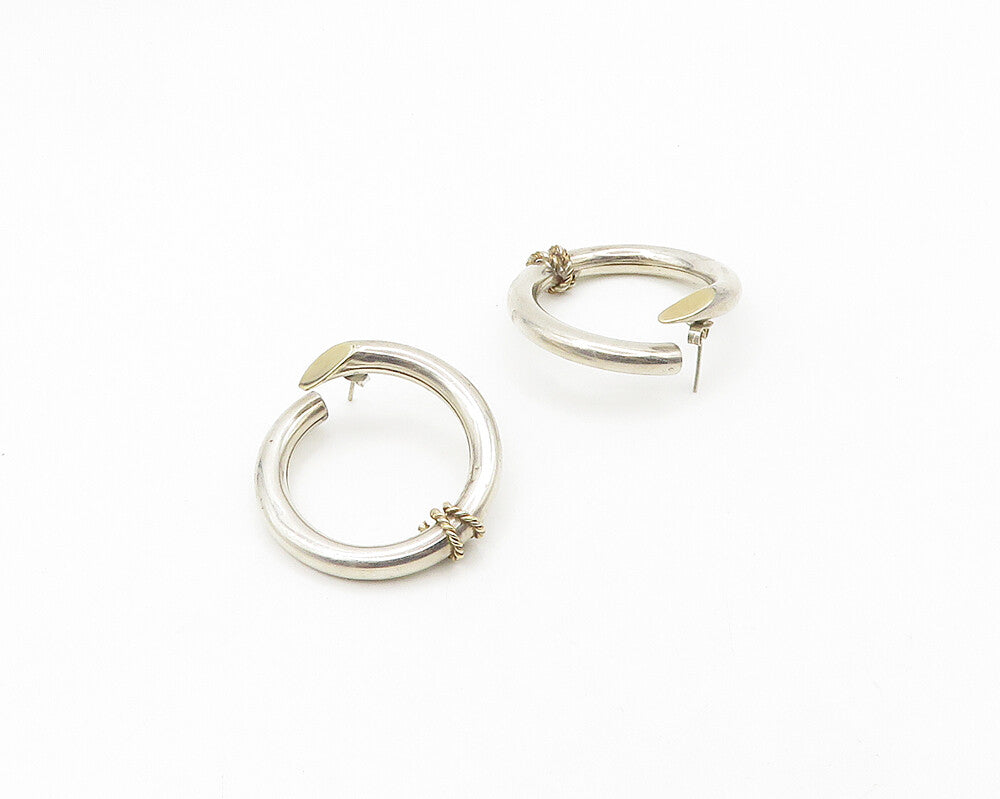 925 Silver & 14K GOLD  Vintage Shiny Two Tone Wrapped Hoop Earrings  EG9154