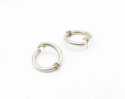 925 Silver & 14K GOLD  Vintage Shiny Two Tone Wrapped Hoop Earrings  EG9154
