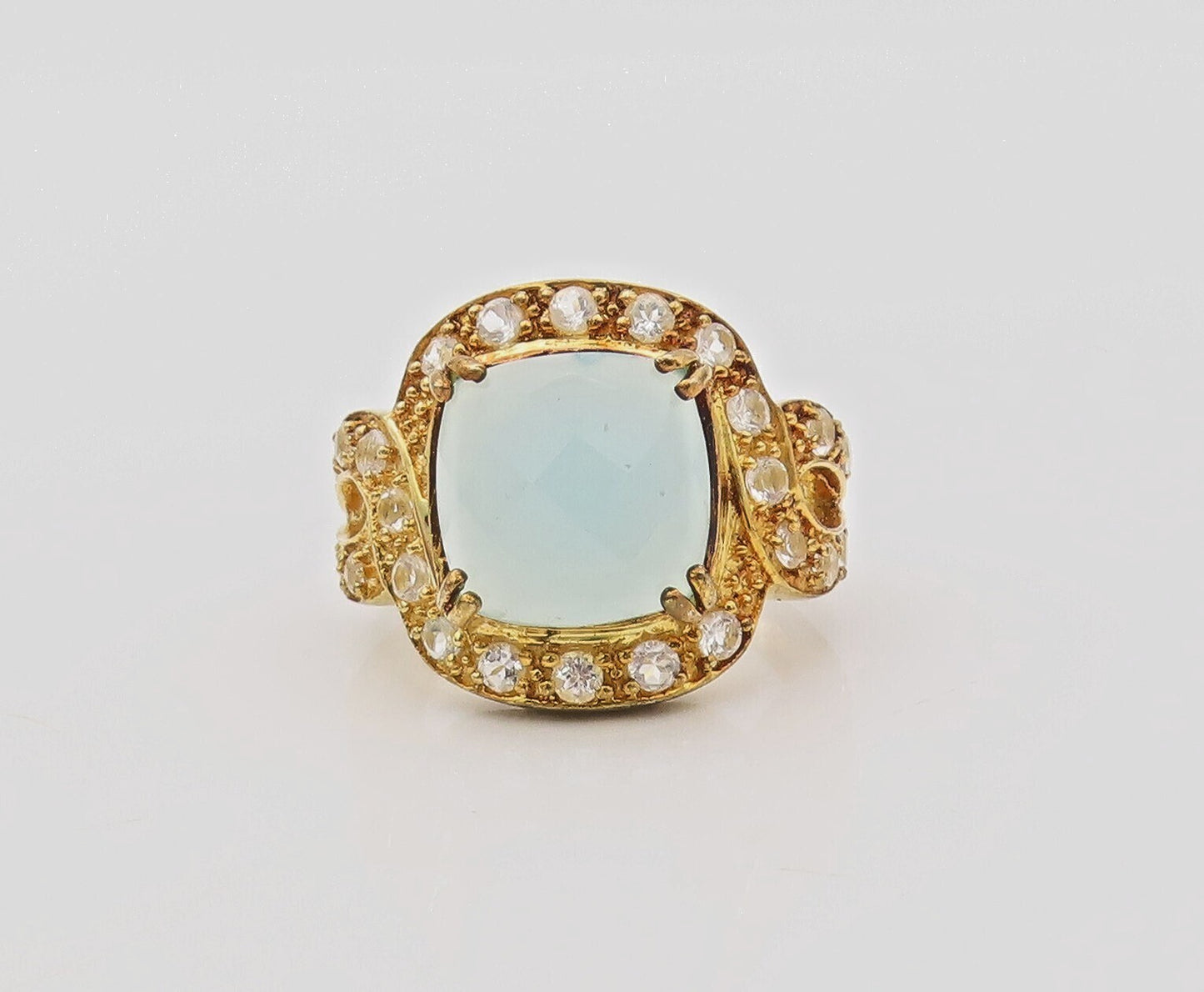 925 Sterling Silver Vintage Ring Gold Plated Topaz & Gemstone Inlay Sz 7 RG30628