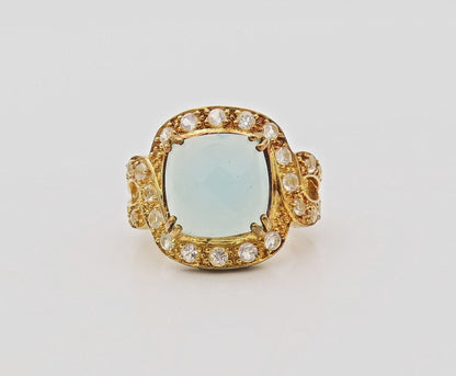 925 Sterling Silver Vintage Ring Gold Plated Topaz & Gemstone Inlay Sz 7 RG30628