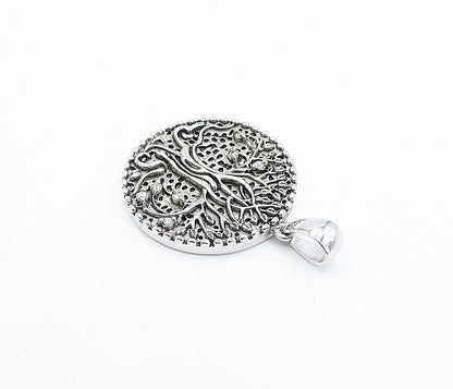 925 Sterling Silver Vintage Genuine Diamonds Tree Of Life Pendant PT2712