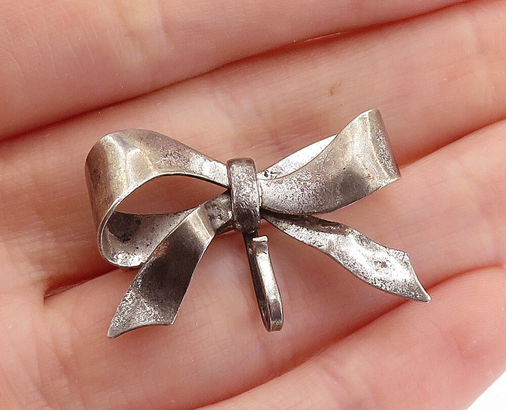 CARL ART 925 Silver  Vintage Dark Tone Bow Tied Ribbon Brooch Pin  BP2113