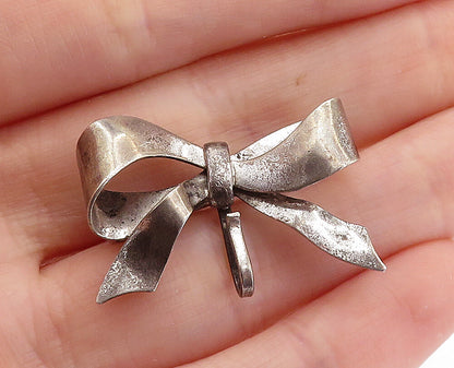 CARL ART 925 Silver  Vintage Dark Tone Bow Tied Ribbon Brooch Pin  BP2113
