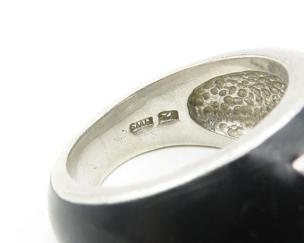 925 Sterling Silver  Vintage Cubic Zirconia & Enamel Band Ring Sz 6  RG11178