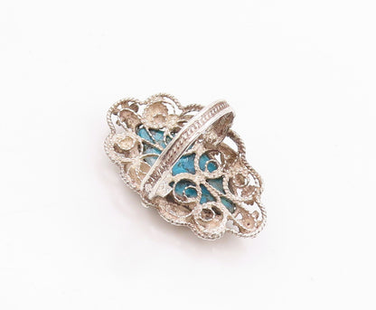 925 Sterling Silver Vintage Ring Turquoise Twisted Floral Cutout  Sz 6  RG33436