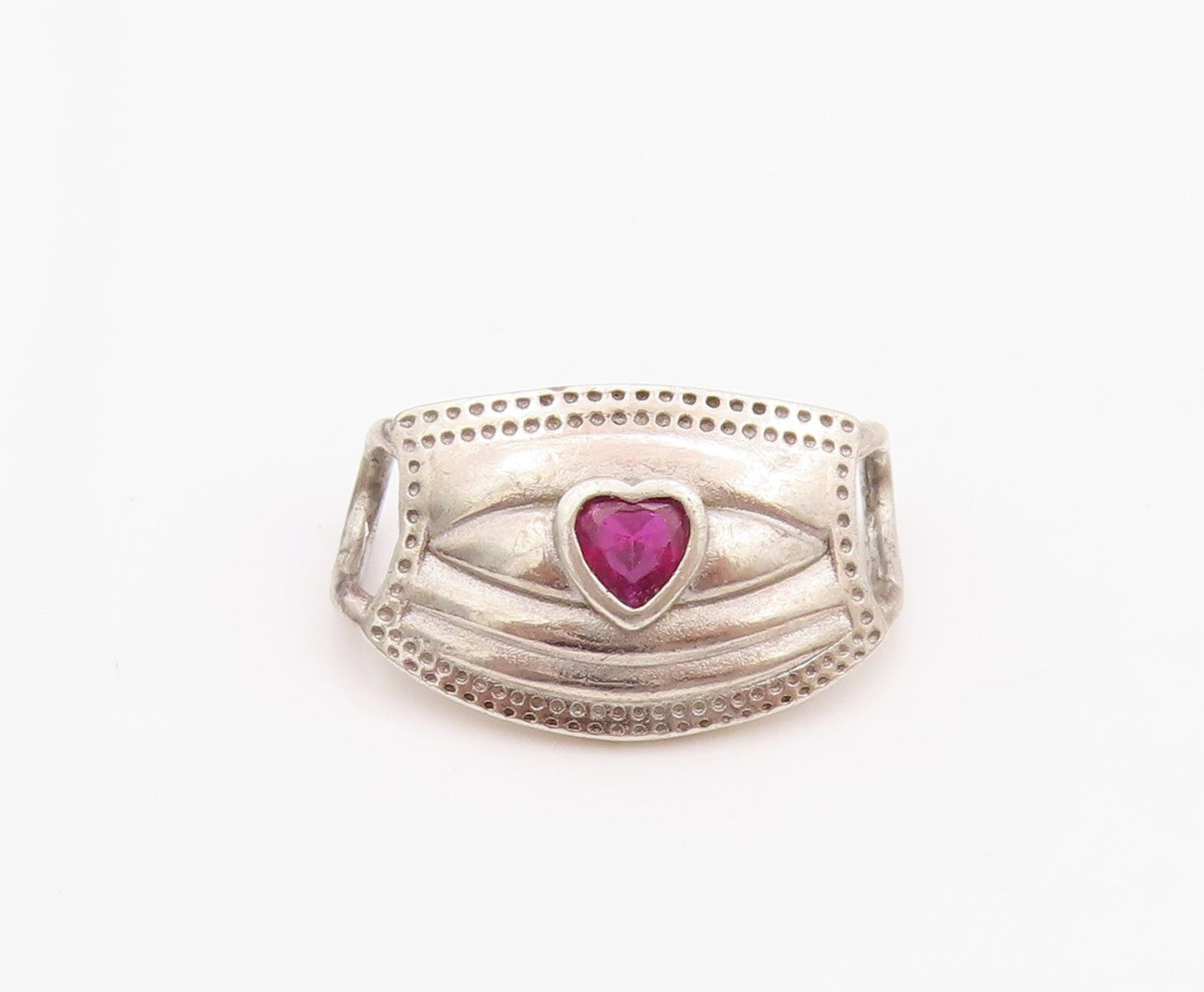 925 Sterling Silver Vintage Pendant Heart Cut CZ Face Mask Charm  PT24514