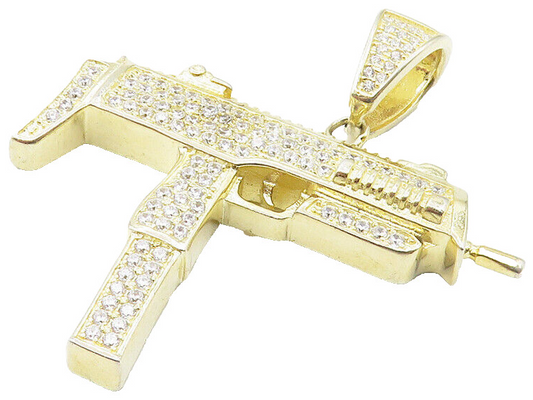 925 Sterling Silver  Cubic Zirconia Encrusted Machine Gun Pendant  PT8006