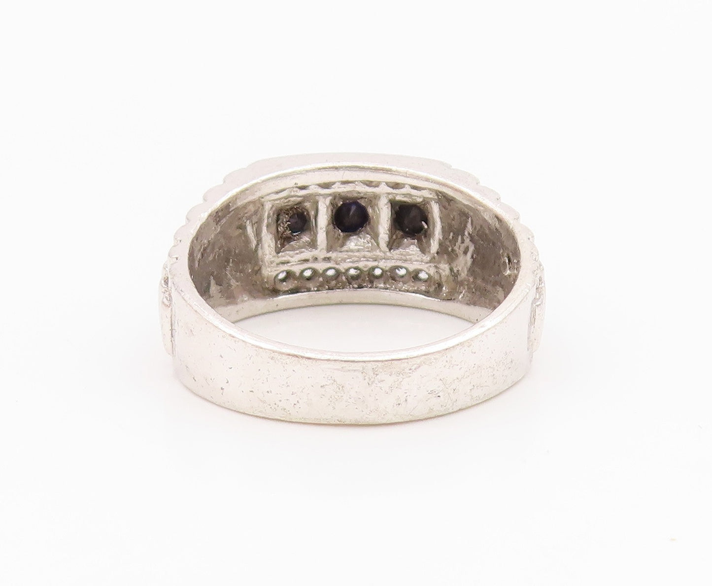 925 Sterling Silver Vintage Ring CZ Spinel Inlay Step Cut Design Sz 9.5  RG33045