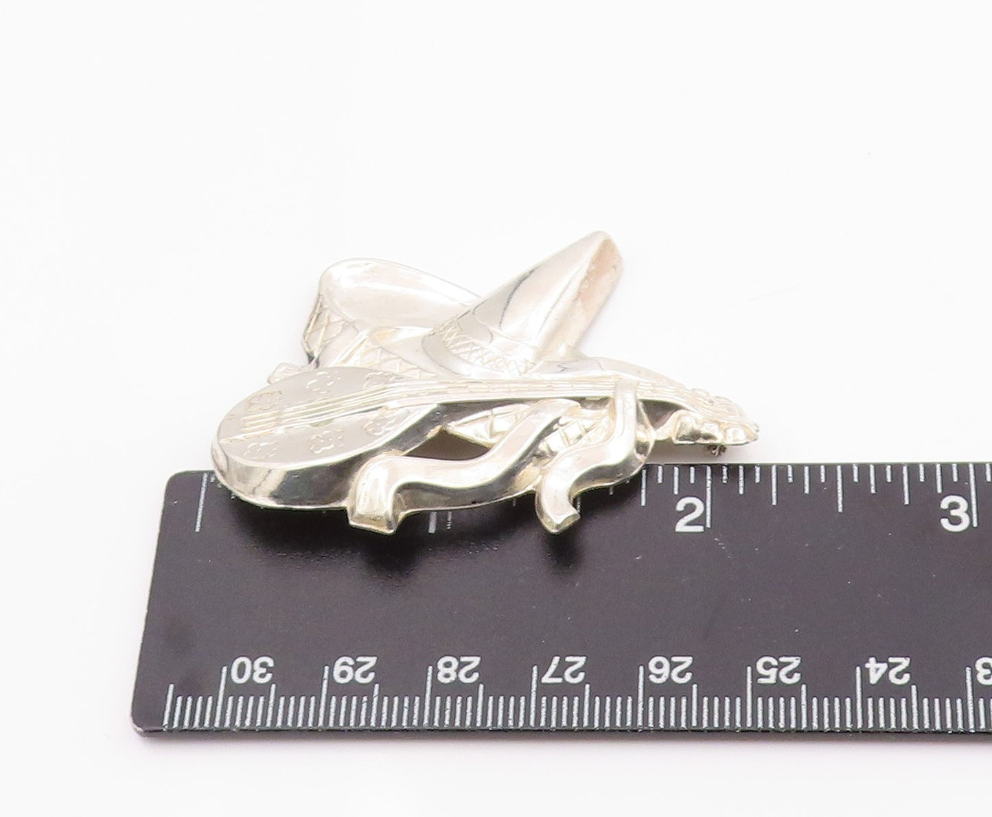 925 Sterling Silver Vintage Brooch Pin Modernist Musical Instrument Hat  BP12467