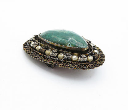 ISRAEL 925 Sterling Silver  Vintage Eilat & Petite Pearls Brooch Pin  BP1690