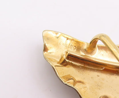 925 Sterling Silver Vintage Pendant Gold Plated Botanical Gingko Leaf  PT25776