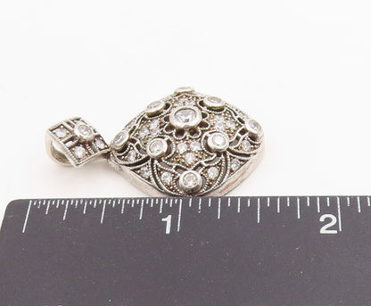 925 Sterling Silver Vintage Pendant Round CZ Intricate Victorian Style  PT25493