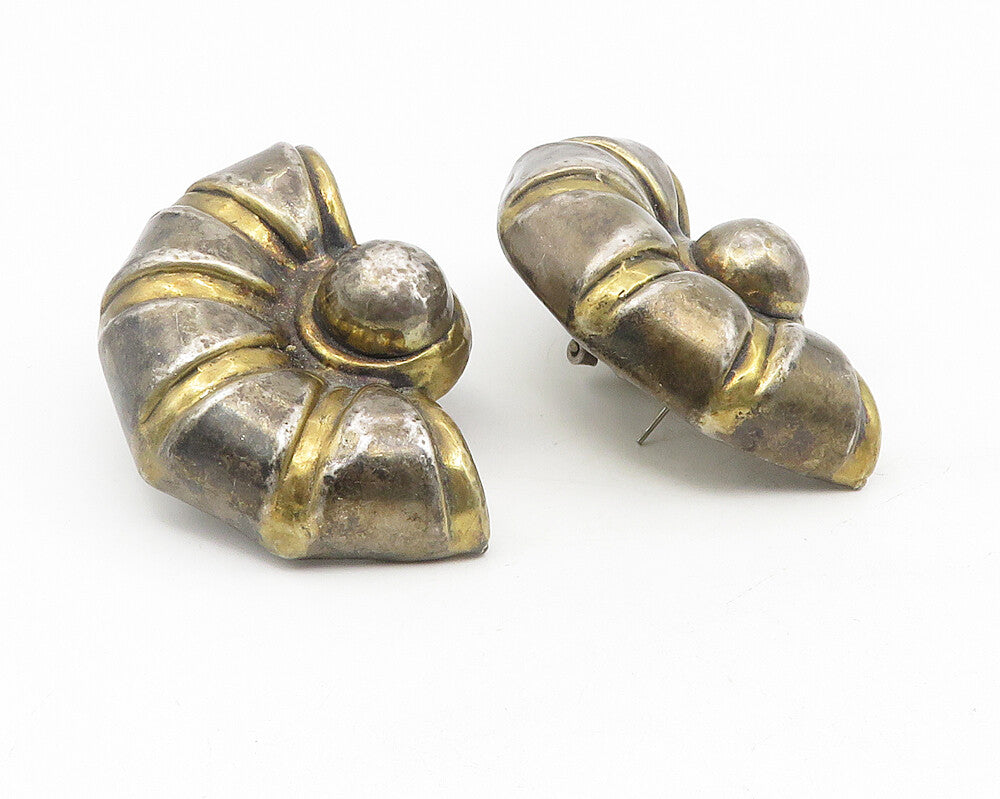925 Sterling Silver  Vintage Oxidized Hollow Two Tone Drop Earrings  EG5495