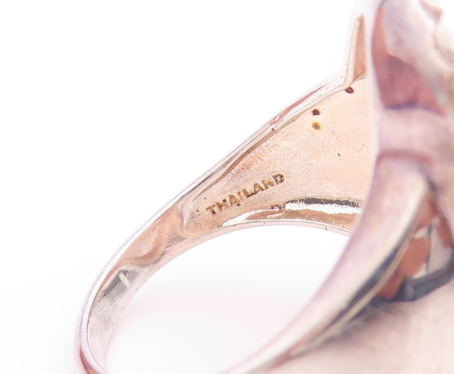 925 Sterling Silver Vintage Ring JACMEL Large Oval Pink Gemstone  SZ 8  RG32115