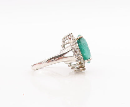 925 Sterling Silver Vintage Ring Round Green Gemstone Halo Topaz  Sz 7  RG29272