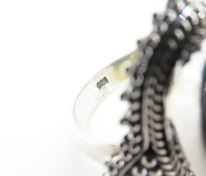 925 Sterling Silver Green Jasper Twist Border Cocktail Ring Sz 9 RG7744