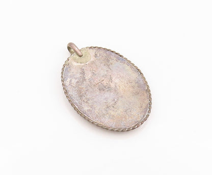 925 Sterling Silver Vintage Pendant Dark Tone Oval Large Gemstone  PT23893