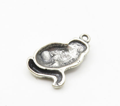 925 Sterling Silver  Vintage Shiny Sitting Cat Animal Motif Pendant  PT12722