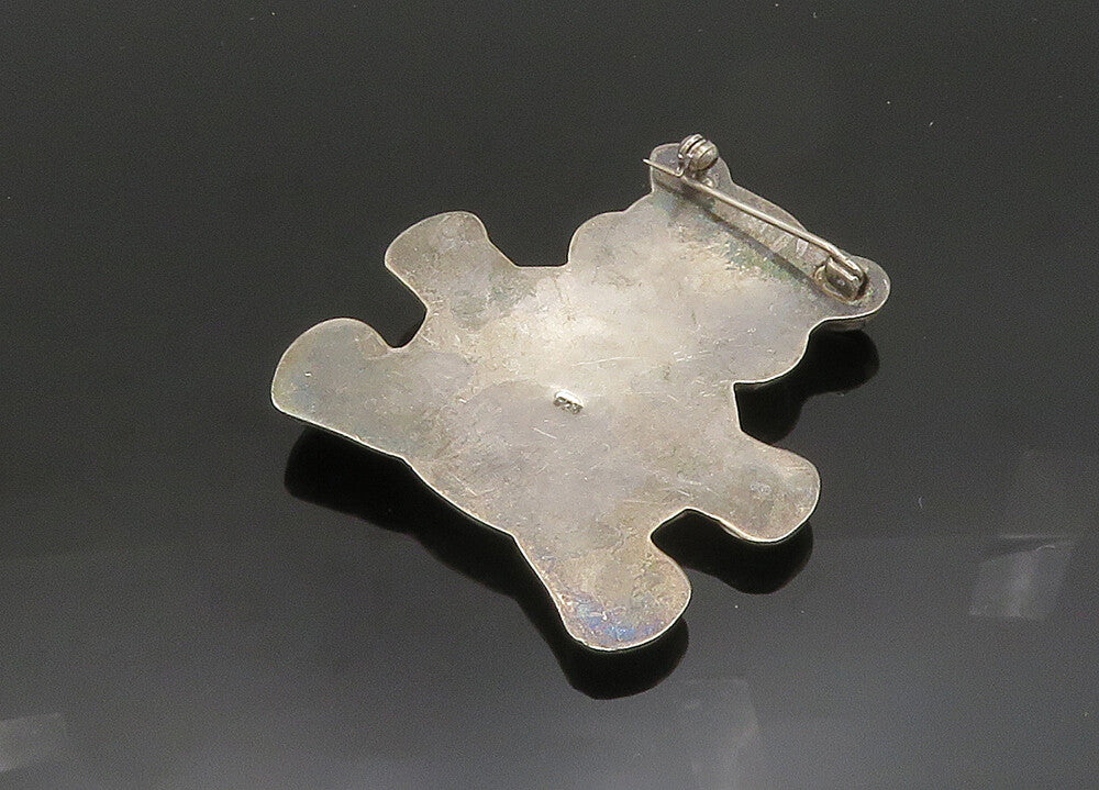 925 Sterling Silver  Vintage Dark Tone Teddy Bear Brooch Pin  BP7807