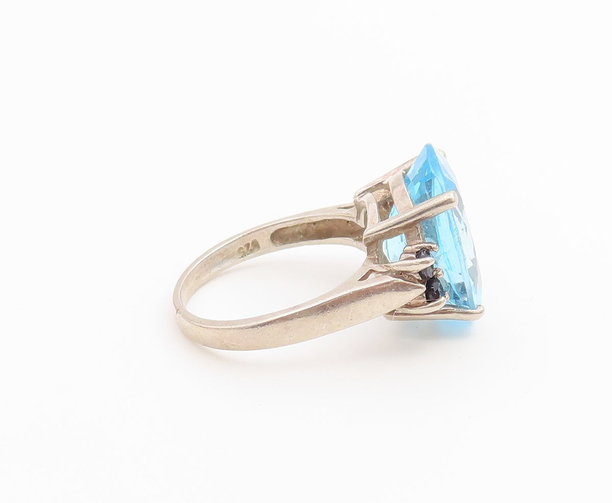 925 Sterling Silver Vintage Ring Oval Blue Topaz & Sapphire Band  Sz 7  RG36668