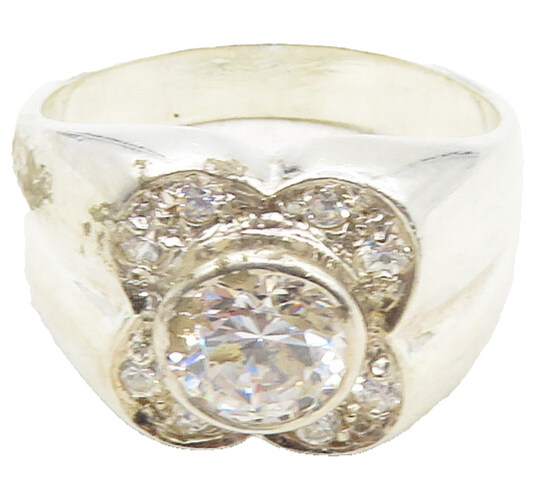 925 Sterling Silver  Vintage Cubic Zirconia Floral Band Ring Sz 11.5  RG9628