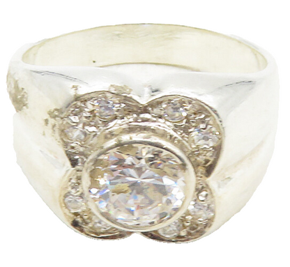 925 Sterling Silver  Vintage Cubic Zirconia Floral Band Ring Sz 11.5  RG9628