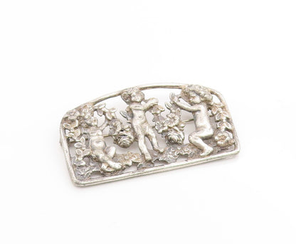 925 Sterling Silver Vintage Brooch Pin Antique Cherub Angel & Garland  BP12393