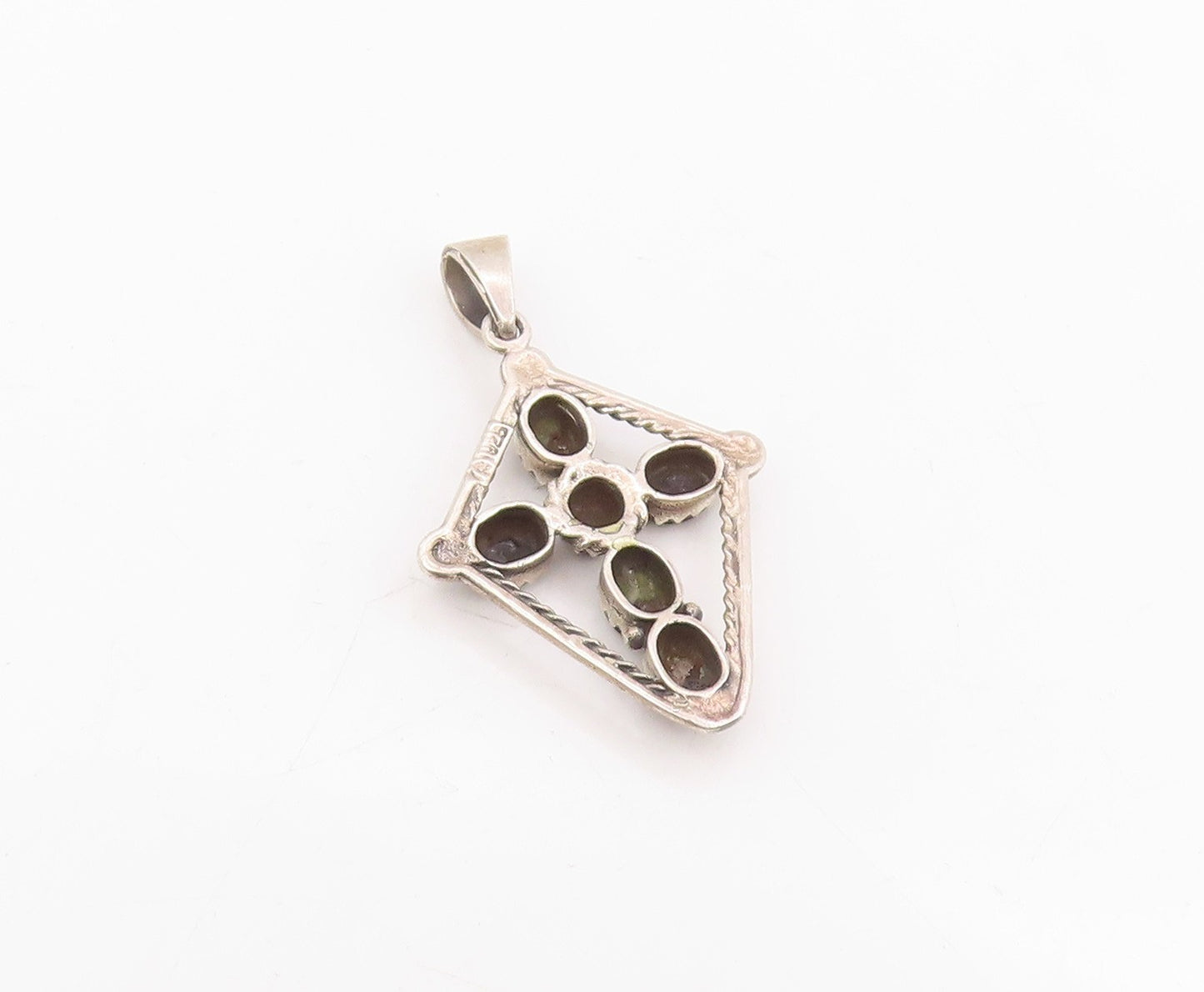 925 Sterling Silver Vintage Pendant Oval Onyx Geometric Religious Cross  PT25791