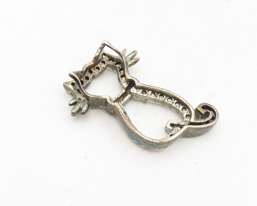 925 Sterling Silver  Vintage Topaz Sitting Cat Motif Outline Pendant  PT7301