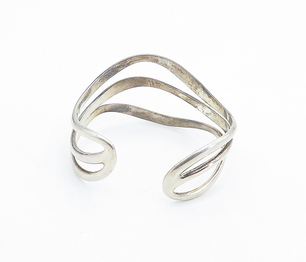 DOBBS 925 Sterling Silver   Vintage Wavy Split Design Cuff Bracelet  BT3247