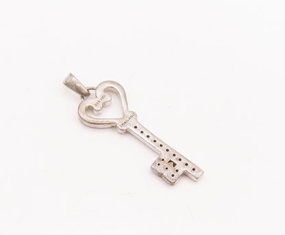 925 Sterling Silver Vintage Pendant Pink Topaz Inlay Key With Heart  PT23343