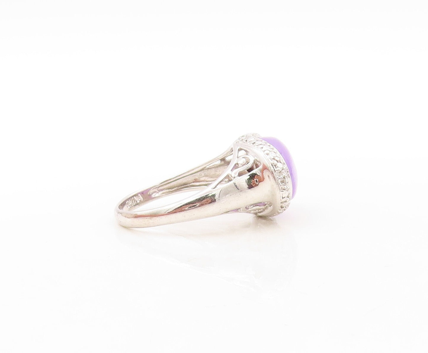 925 Sterling Silver Vintage Ring Designer Purple Chalcedony & CZ  Sz 8  RG31069