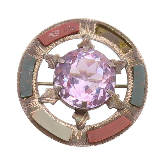 925 Sterling Silver Vintage Brooch Antique Amethyst Halo Gemstone Wheel  BP11673