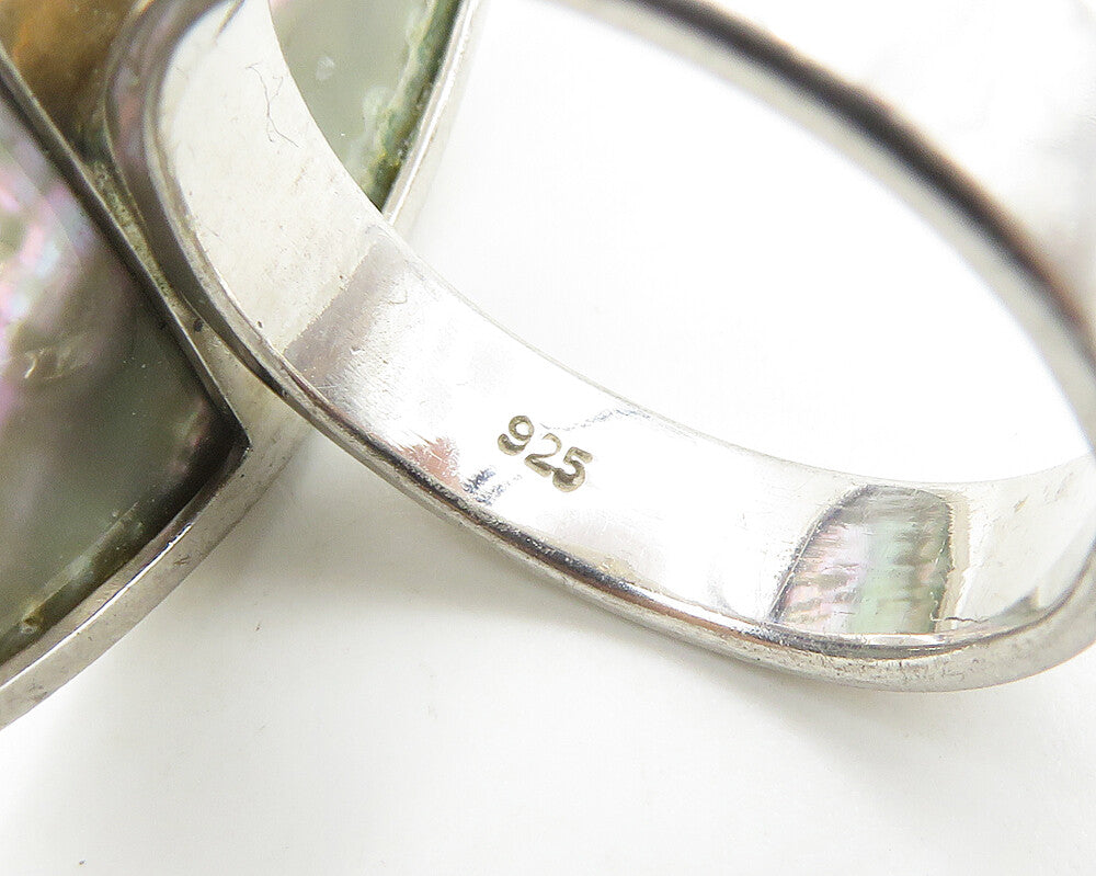 925 Sterling Silver  Shiny Mother Of Pearl Smooth Cocktail Ring Sz 7  RG18137