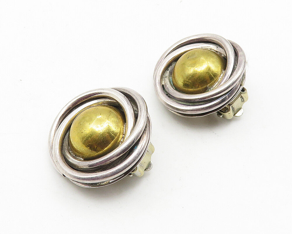 MEXICO 925 Silver  Vintage Two Tone Twist Dome Non Pierce Earrings  EG5646
