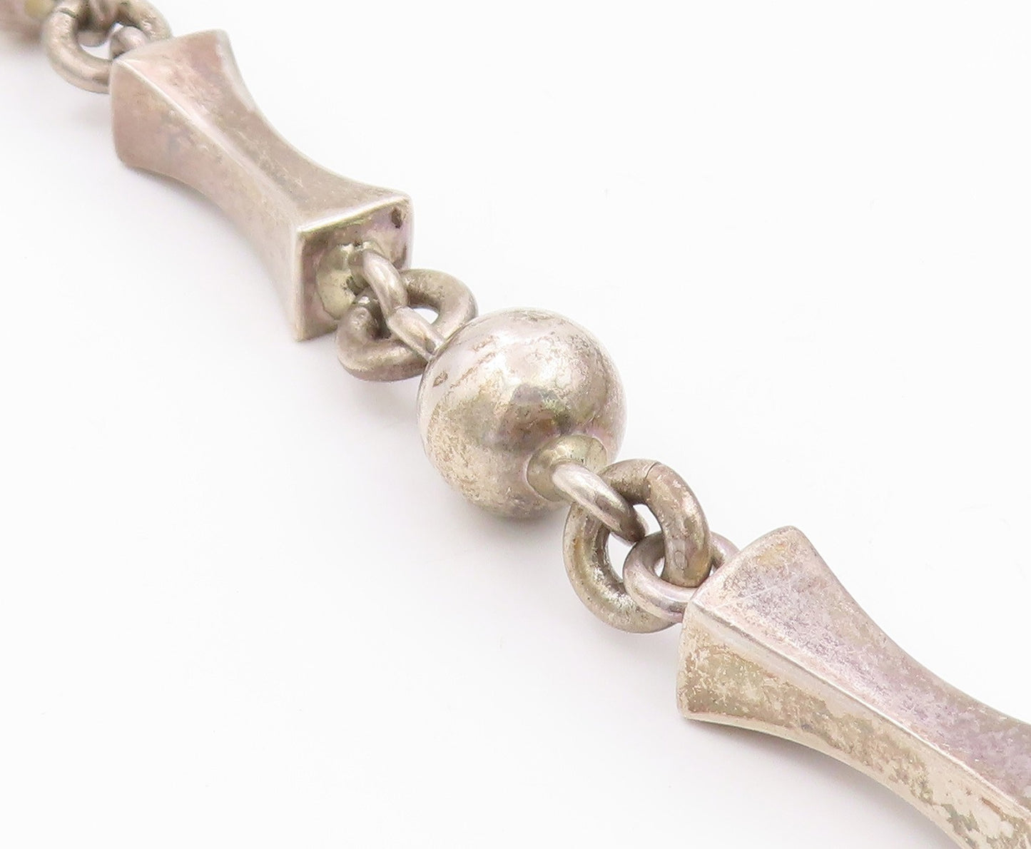 925 Sterling Silver Vintage Necklace MEXICO Solid Geometric Link HEAVY  NE4880
