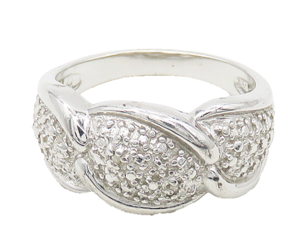 925 Sterling Silver  Shiny Polished Genuine Diamonds Band Ring Sz 7  RG18385