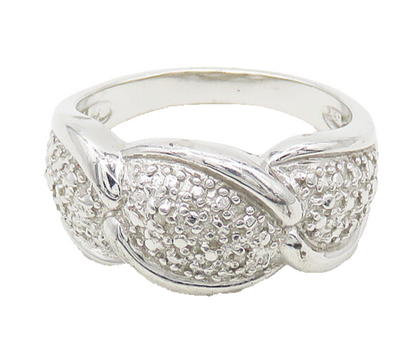925 Sterling Silver  Shiny Polished Genuine Diamonds Band Ring Sz 7  RG18385