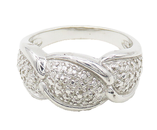 925 Sterling Silver  Shiny Polished Genuine Diamonds Band Ring Sz 7  RG18385