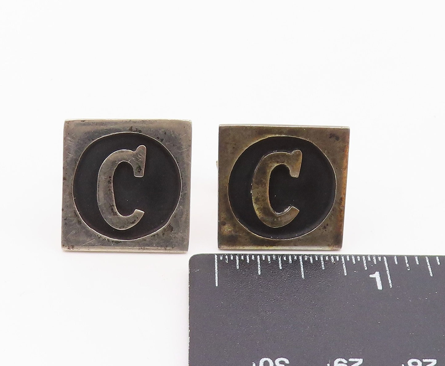 MEXICO 925 Sterling Silver  Vintage Carved Initial C Square Cufflinks  TR3373