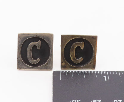 MEXICO 925 Sterling Silver  Vintage Carved Initial C Square Cufflinks  TR3373
