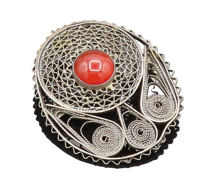 ISRAEL 925 Silver  Vintage Star Web & Rope Spiral Carnelian Brooch Pin BP10188