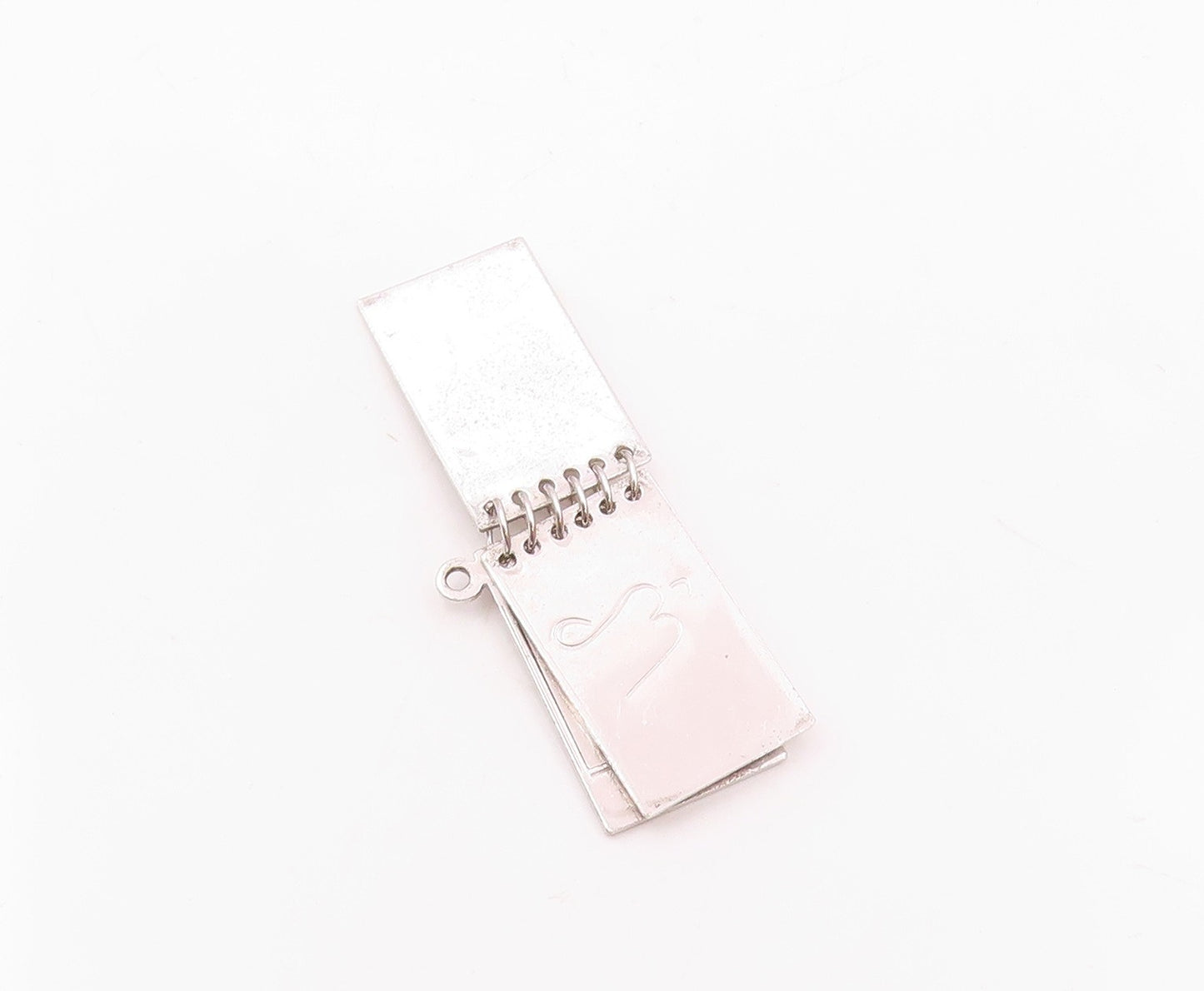 925 Sterling Silver  Vintage Etched Steno Pad Notebook Pendant (OPENS) PT20822