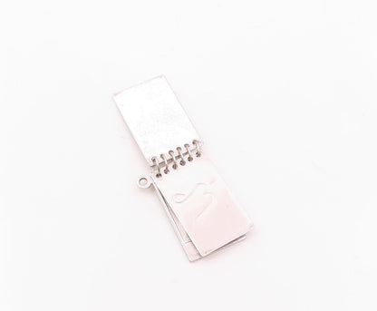 925 Sterling Silver  Vintage Etched Steno Pad Notebook Pendant (OPENS) PT20822
