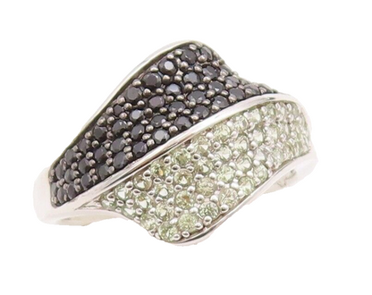 925 Sterling Silver Vintage Ring Modernist Spinel & Topaz Inlay  Sz 7  RG29597