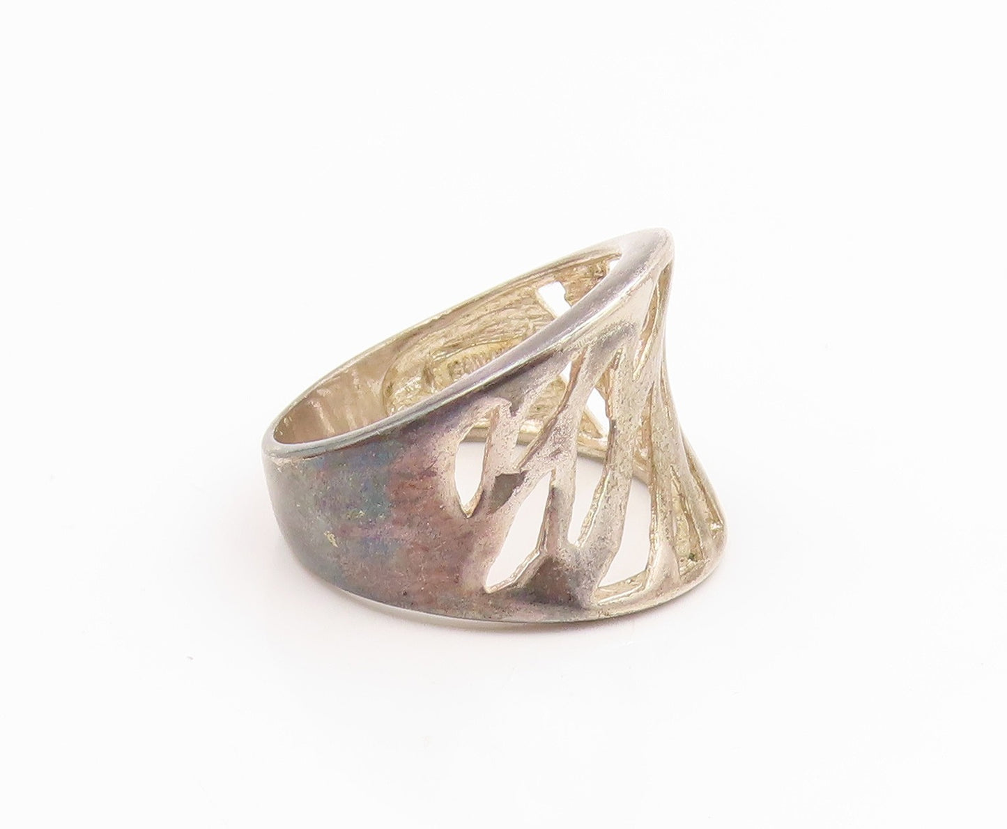 925 Sterling Silver Vintage Ring Minimalist Abstract Cutout Band  Sz 7  RG35709