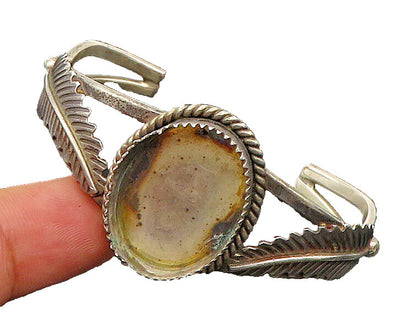 NAVAJO 925 Silver  Vintage Twisted Rope Split Shank Leaf Cuff Bracelet  BT9374