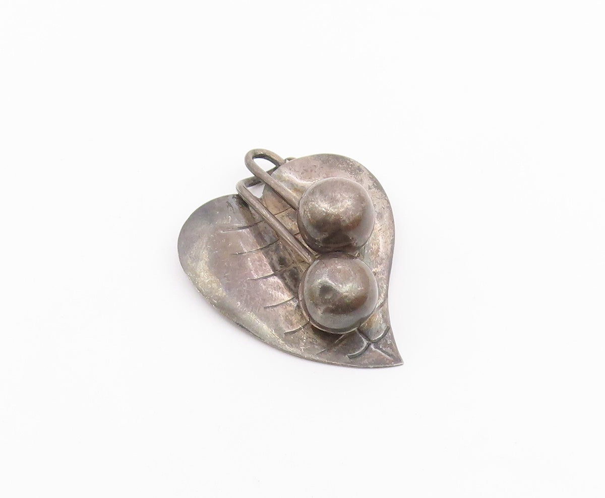 MEXICO 925 Sterling Silver  Vintage Oxidized Floral Leaf Brooch Pin  BP4632